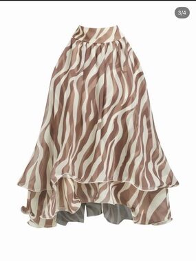 Cider High-Low Zebra Print Tiered Skirt in Cream and Brown